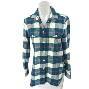 J.Crew Women's Blue Plaid Checkered Long Sleeve Flannel Button Down Shirt Top 2